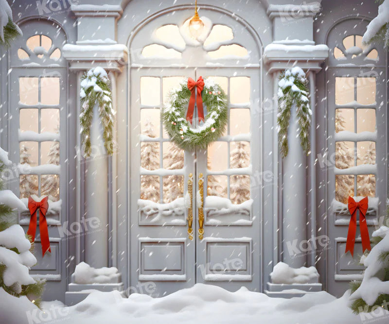 Kate Winter Weihnachten Weiße Tür Hof Hintergrund für Fotografie - Kate Backdrop.de