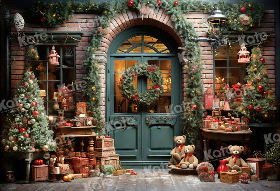 Kate Weihnachten Teddybär Geschenke vor Store Tür Hintergrund von Emetselch