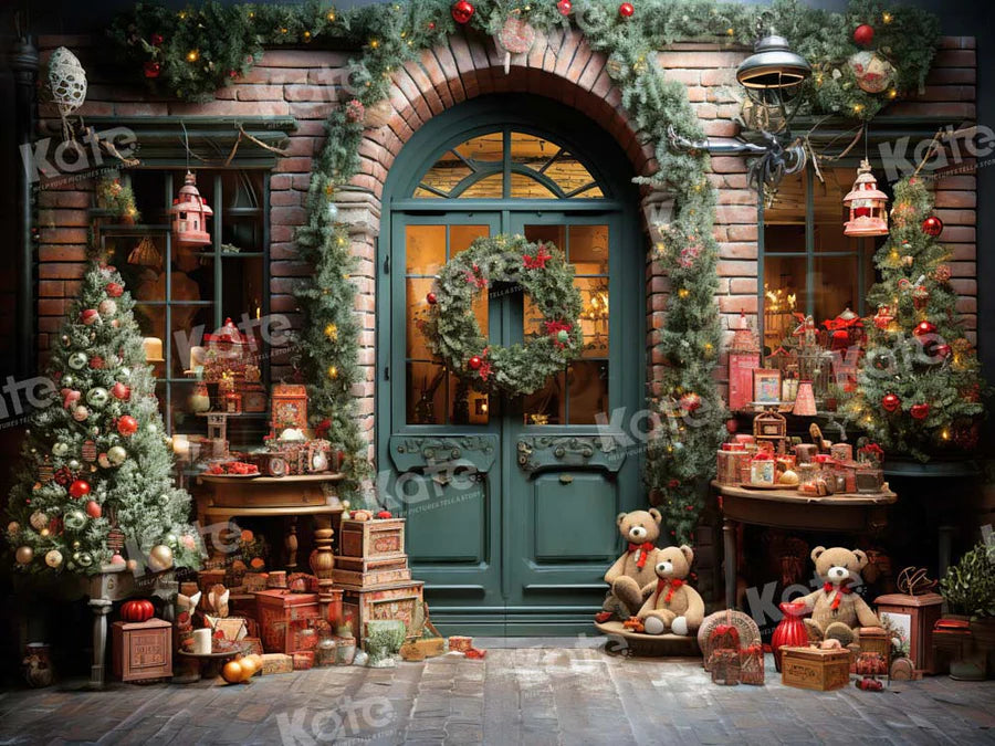 Kate Weihnachten Teddybär Geschenke vor Store Tür Hintergrund von Emetselch - Kate Backdrop.de