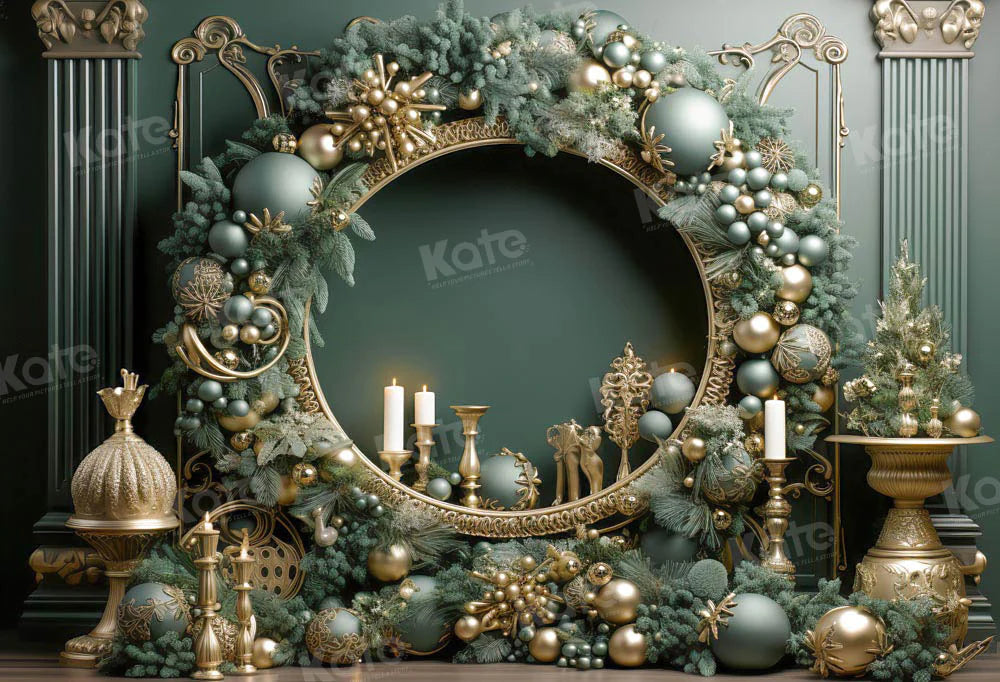 Kate Weihnachten Vintage Grün Wand Großer Kranz Hintergrund von Emetselch - Kate Backdrop.de