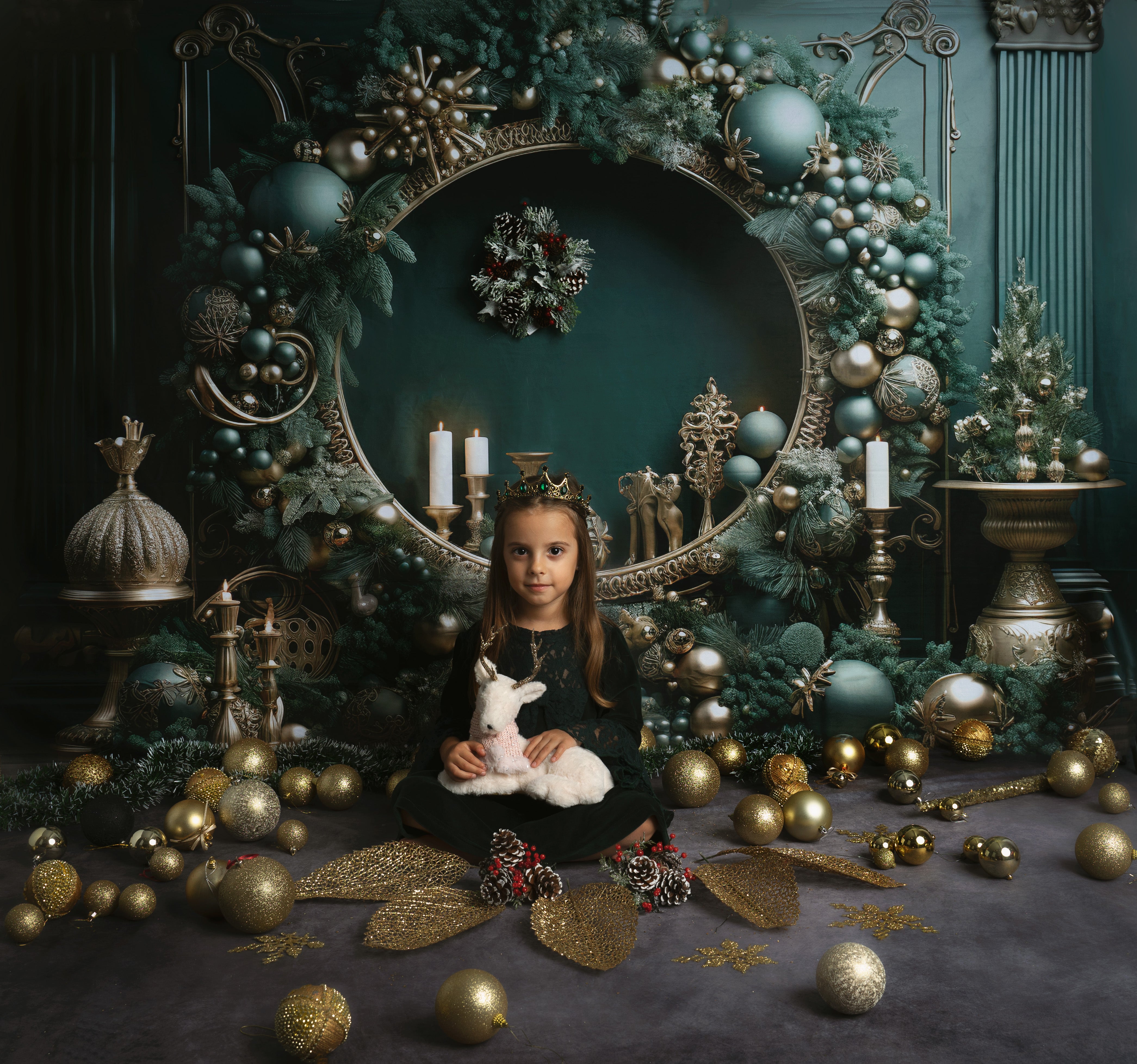 Kate Weihnachten Vintage Grün Wand Großer Kranz Hintergrund von Emetselch - Kate Backdrop.de