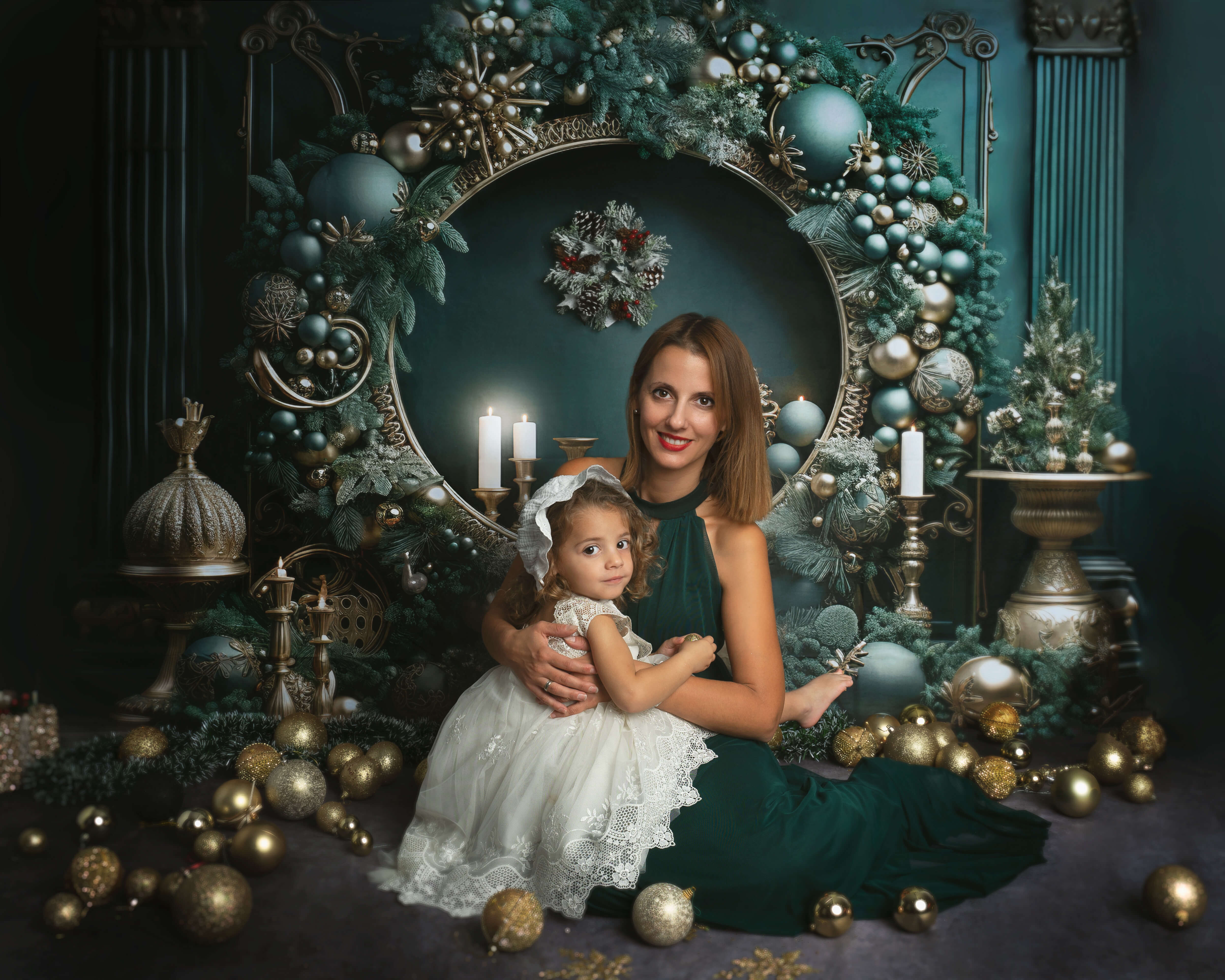 Kate Weihnachten Vintage Grün Wand Großer Kranz Hintergrund von Emetselch - Kate Backdrop.de