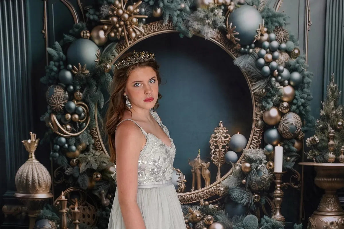 Kate Weihnachten Vintage Grüne Wand Kranz Fleece Hintergrund Entworfen von Emetselch - Kate Backdrop.de