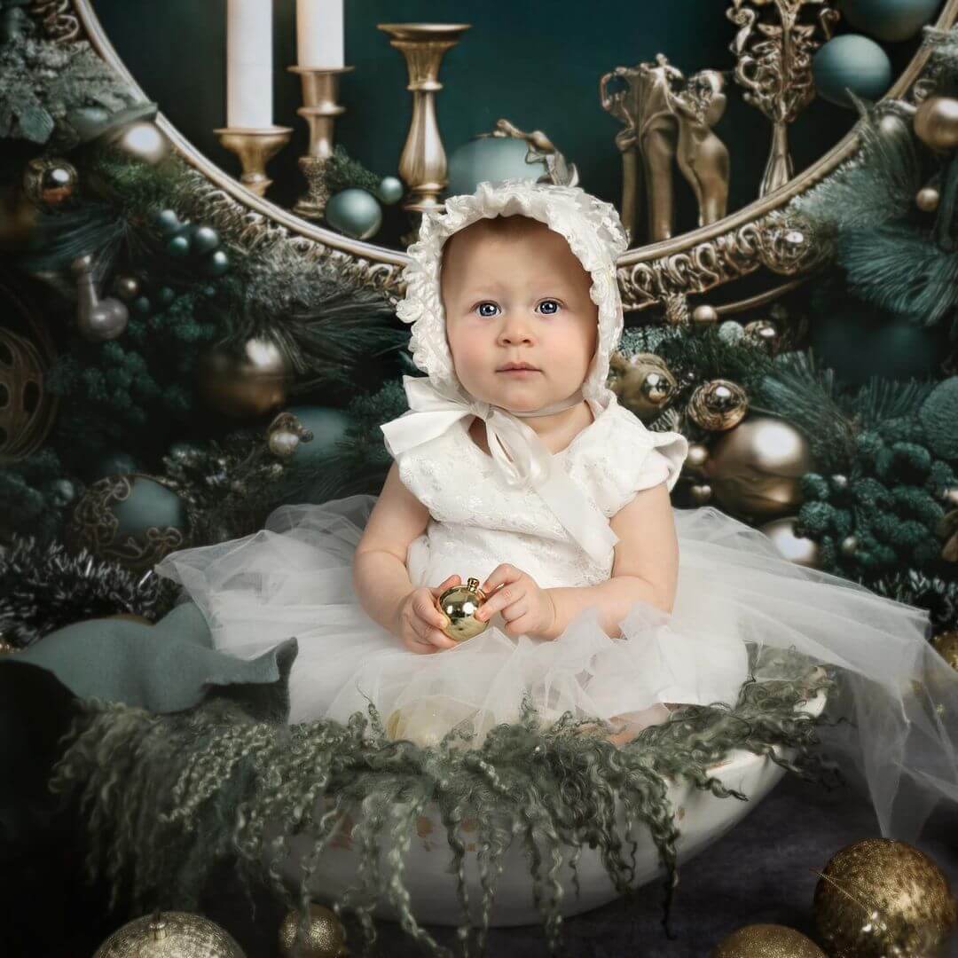 Kate Weihnachten Vintage Grün Wand Großer Kranz Hintergrund von Emetselch - Kate Backdrop.de