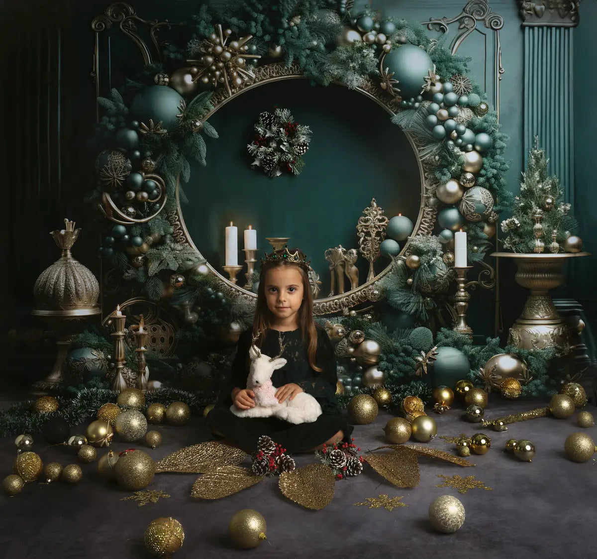 Kate Weihnachten Vintage Grüne Wand Kranz Fleece Hintergrund Entworfen von Emetselch - Kate Backdrop.de