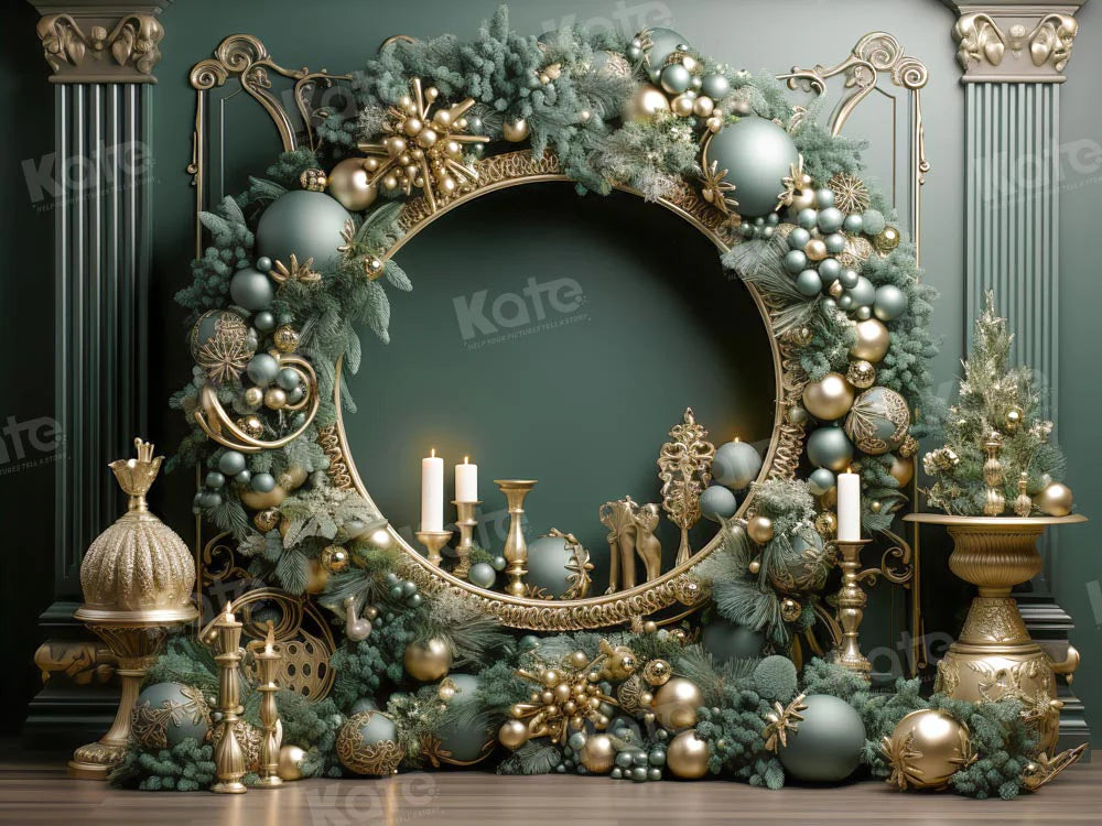 Kate Weihnachten Vintage Grün Wand Großer Kranz Hintergrund von Emetselch - Kate Backdrop.de