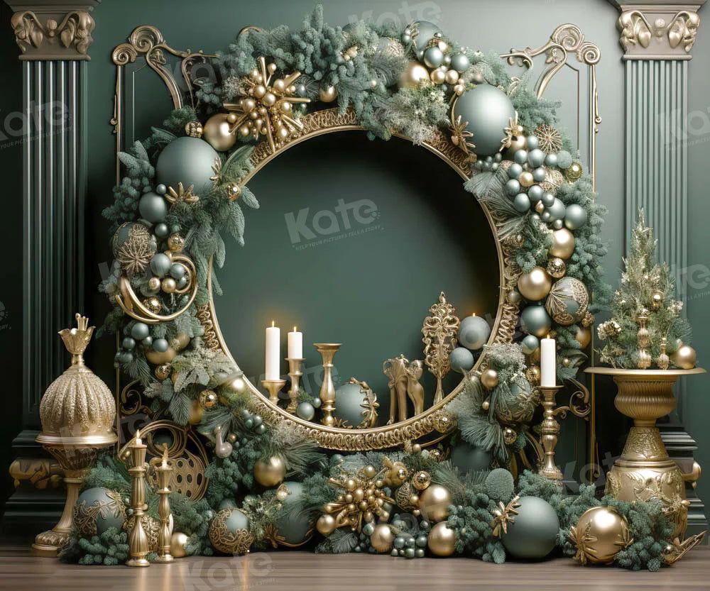 Kate Weihnachten Vintage Grün Wand Großer Kranz Hintergrund von Emetselch - Kate Backdrop.de