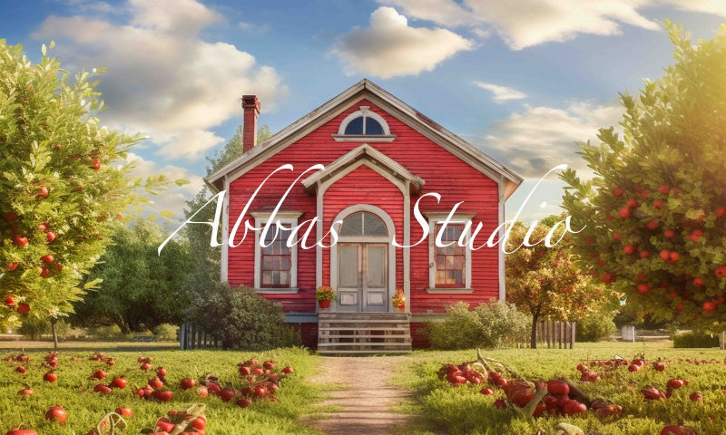 Kate Litter Red Back to Schule Haus Blauer Himmel Hintergrund von Abbas Studio - Kate Backdrop.de