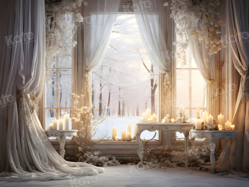 Kate Winter Weiß Elegant Kommunion Kerze Hintergrund für Fotografie - Kate Backdrop.de