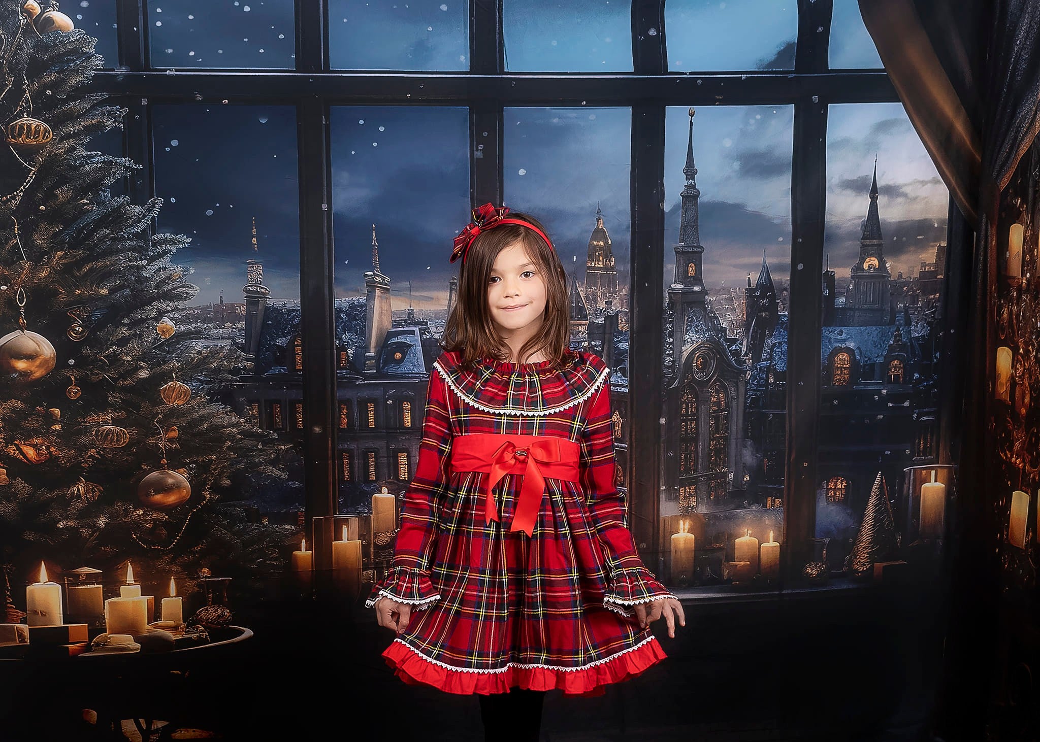 Kate Weihnachten Snowy Town Outwindow in Night Candle Zimmer Set (8ftx8ft&10ftx8ft&8ftx10ft) - Kate Backdrop.de