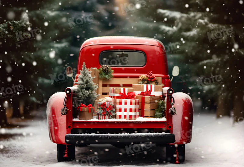 Kate Weihnachten im Freien Rotes Auto Geschenke Hintergrund für Fotografie - Kate Backdrop.de