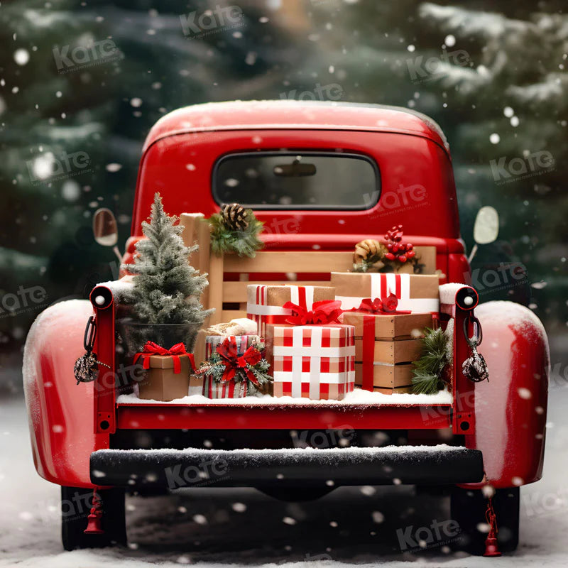 Kate Weihnachten im Freien Rotes Auto Geschenke Hintergrund für Fotografie - Kate Backdrop.de