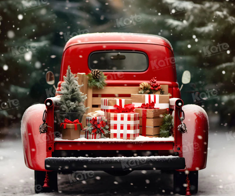 Kate Weihnachten im Freien Rotes Auto Geschenke Hintergrund für Fotografie - Kate Backdrop.de