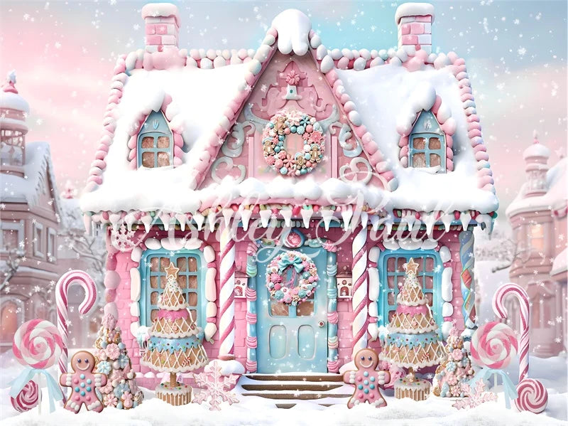 Kate Rosa Weihnachten Lebkuchenmann Haus Hintergrund von Ashley Paul - Kate Backdrop.de