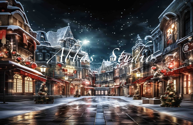 Kate Weihnachten Nacht Stadt Straße Hintergrund von Abbas Studio - Kate Backdrop.de