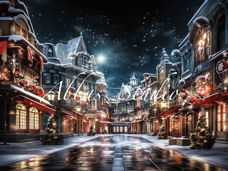 Kate Weihnachten Nacht Stadt Straße Hintergrund von Abbas Studio - Kate Backdrop.de