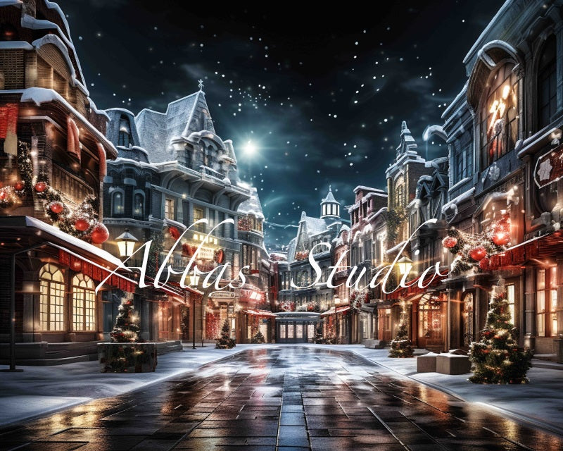 Kate Weihnachten Nacht Stadt Straße Hintergrund von Abbas Studio - Kate Backdrop.de