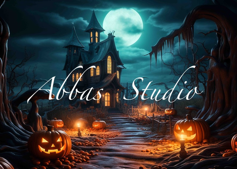 Kate Spooky Halloween Haunted House Straße Hintergrund von Abbas Studio - Kate Backdrop.de
