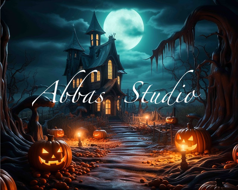 Kate Spooky Halloween Haunted House Straße Hintergrund von Abbas Studio - Kate Backdrop.de