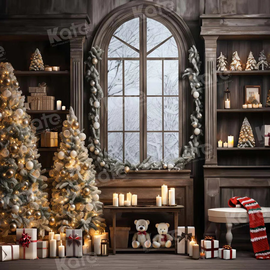 Kate Weihnachten Fenster Baum Teddybär Hintergrund von Emetselch - Kate Backdrop.de