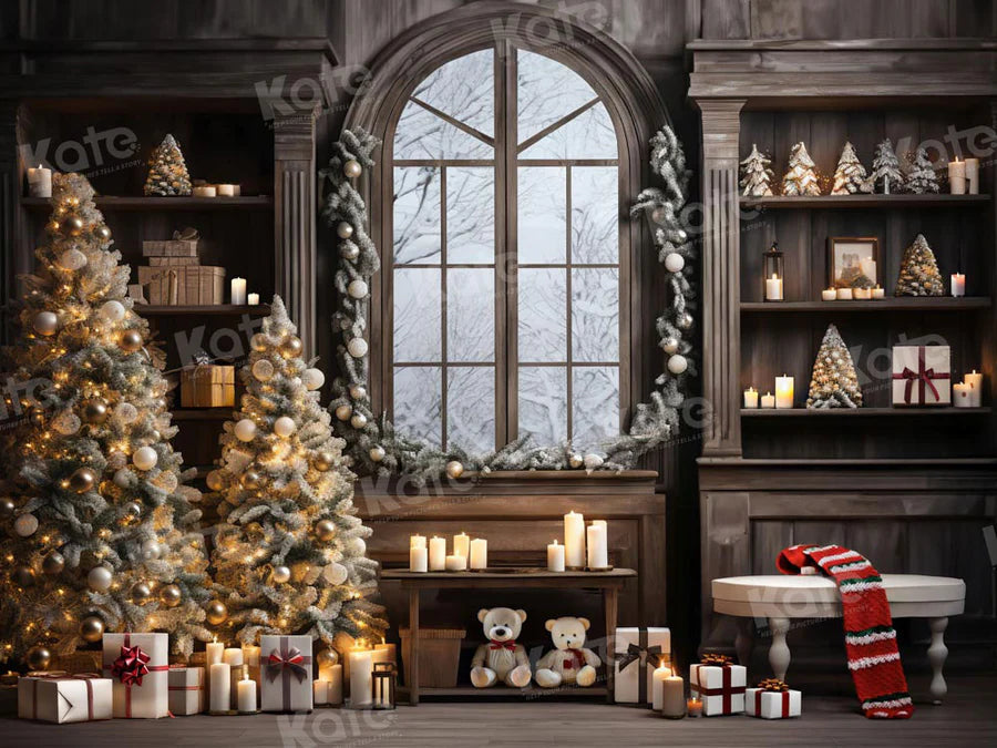 Kate Weihnachten Fenster Baum Teddybär Hintergrund von Emetselch - Kate Backdrop.de