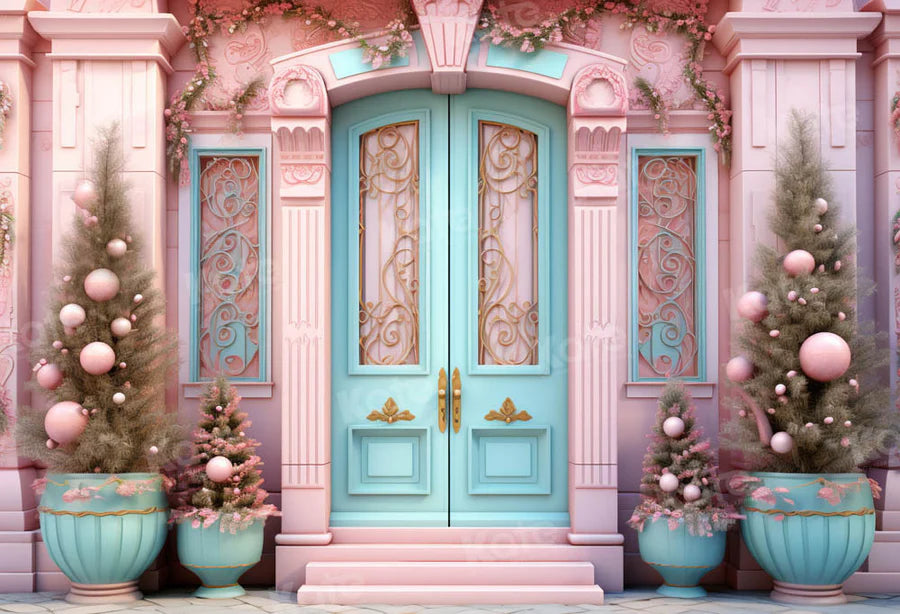 Kate Weihnachten Rosa Haus Blau Tür Hintergrund von Emetselch - Kate Backdrop.de