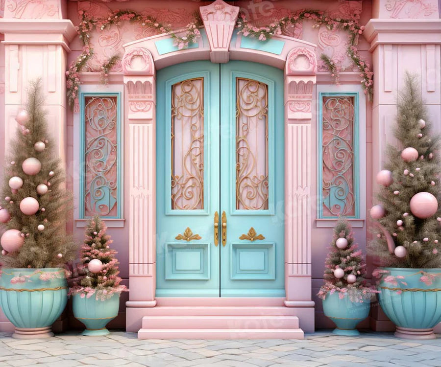 Kate Weihnachten Rosa Haus Blau Tür Hintergrund von Emetselch - Kate Backdrop.de