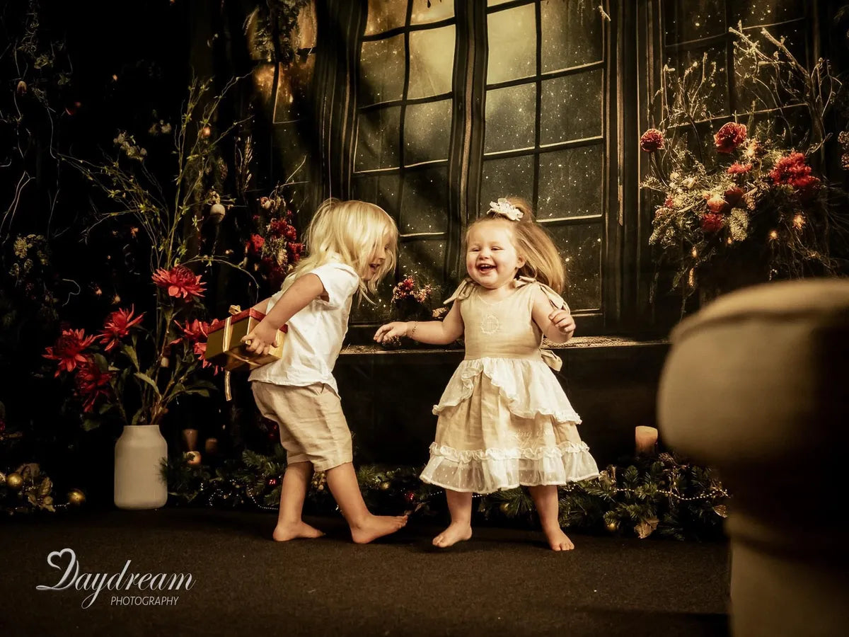 Kate Weihnachten Stechpalme Fenster Tür Schwarz Zimmer Set(8ftx8ft&10ftx8ft&8ftx10ft) - Kate Backdrop.de