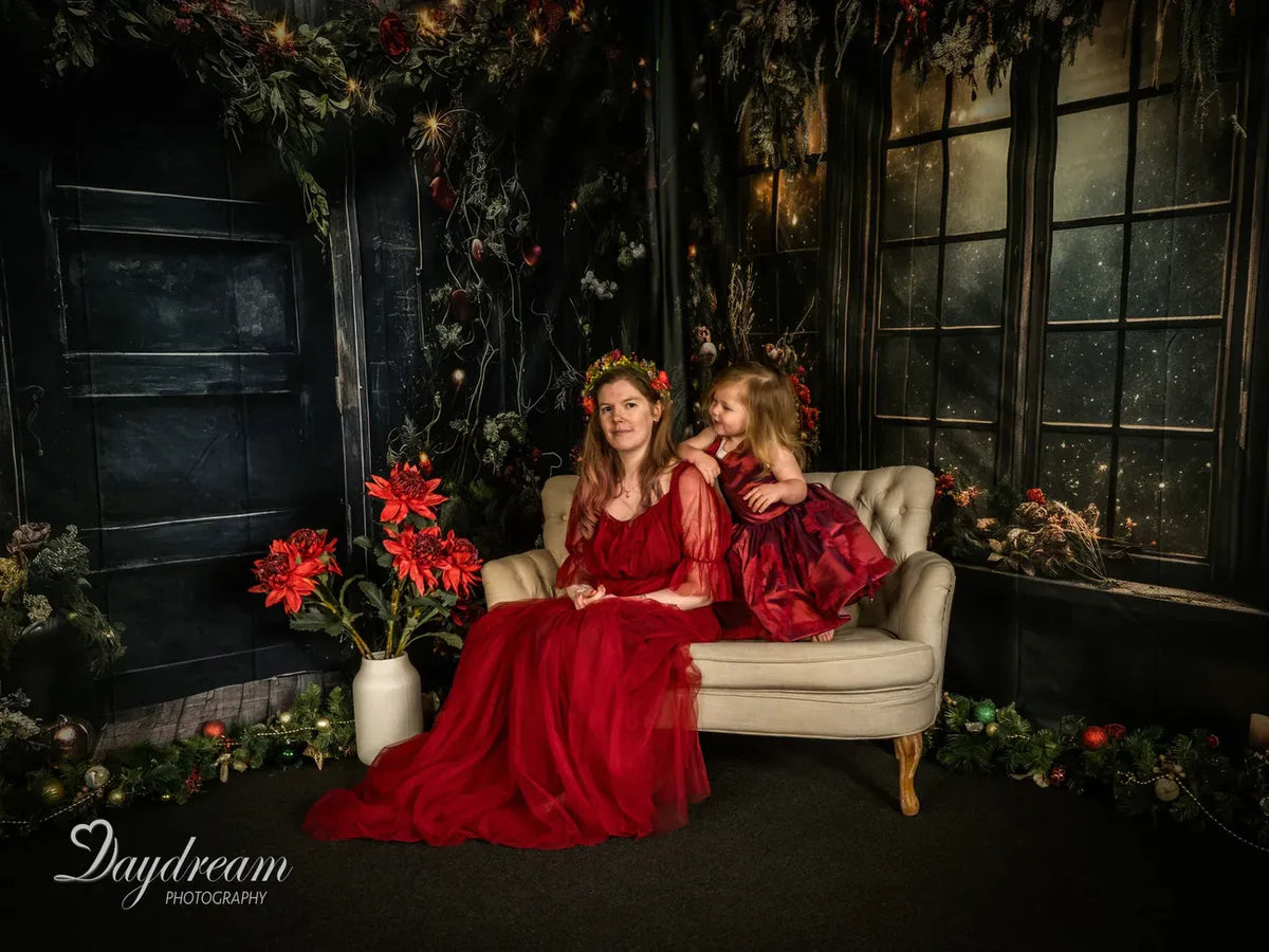 Kate Weihnachten Stechpalme Fenster Tür Schwarz Zimmer Set(8ftx8ft&10ftx8ft&8ftx10ft) - Kate Backdrop.de