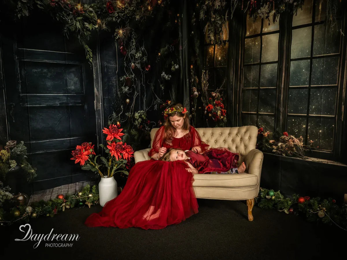 Kate Weihnachten Stechpalme Fenster Tür Schwarz Zimmer Set(8ftx8ft&10ftx8ft&8ftx10ft) - Kate Backdrop.de