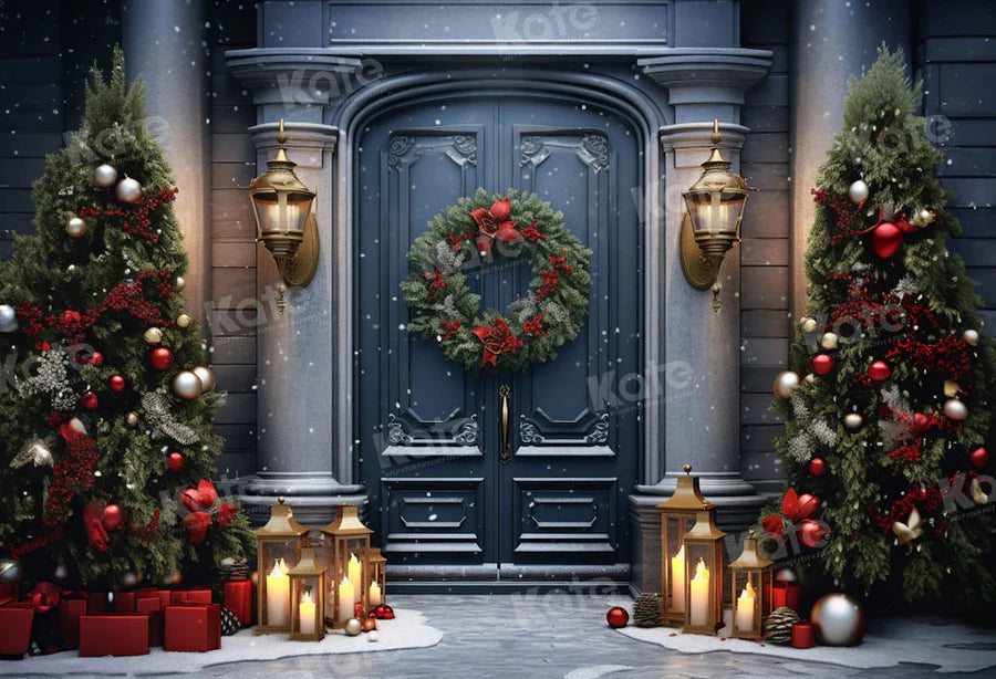 Kate Weihnachten Scheune Tür Baum im Schnee Hintergrund von Emetselch - Kate Backdrop.de