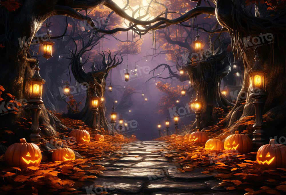 Kate Halloween Kürbis Wald Licht Hintergrund von Emetselch