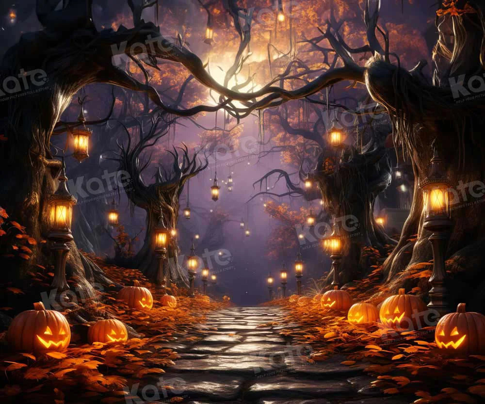 Kate Halloween Kürbis Wald Licht Hintergrund von Emetselch