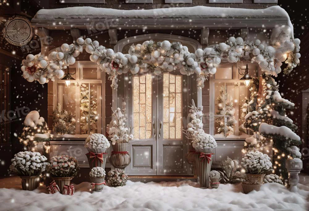 Kate Winter Weihnachten Haus Schnee Licht Hintergrund von Emetselch - Kate Backdrop.de