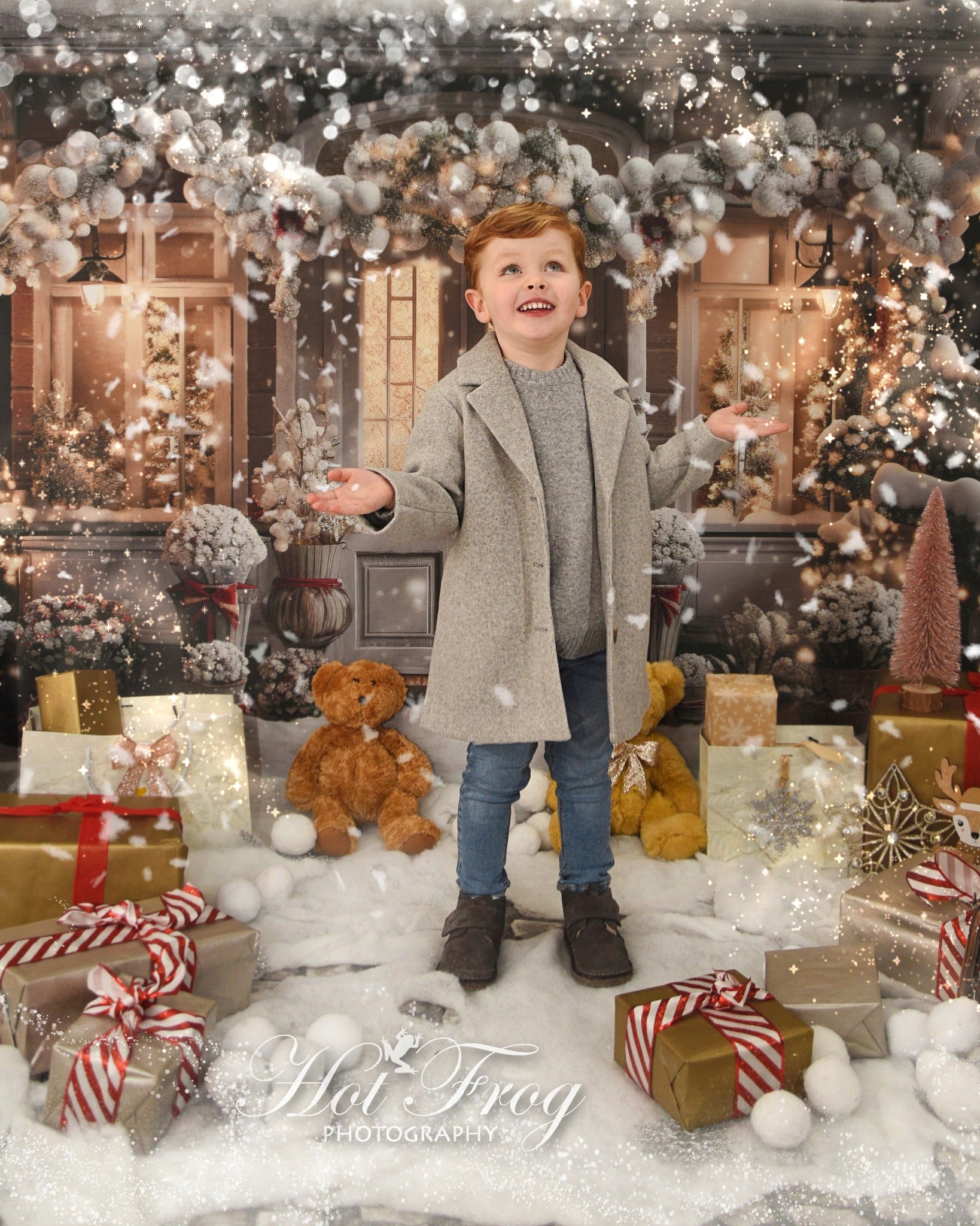 Kate Winter Weihnachten Haus Schnee Licht Hintergrund von Emetselch - Kate Backdrop.de