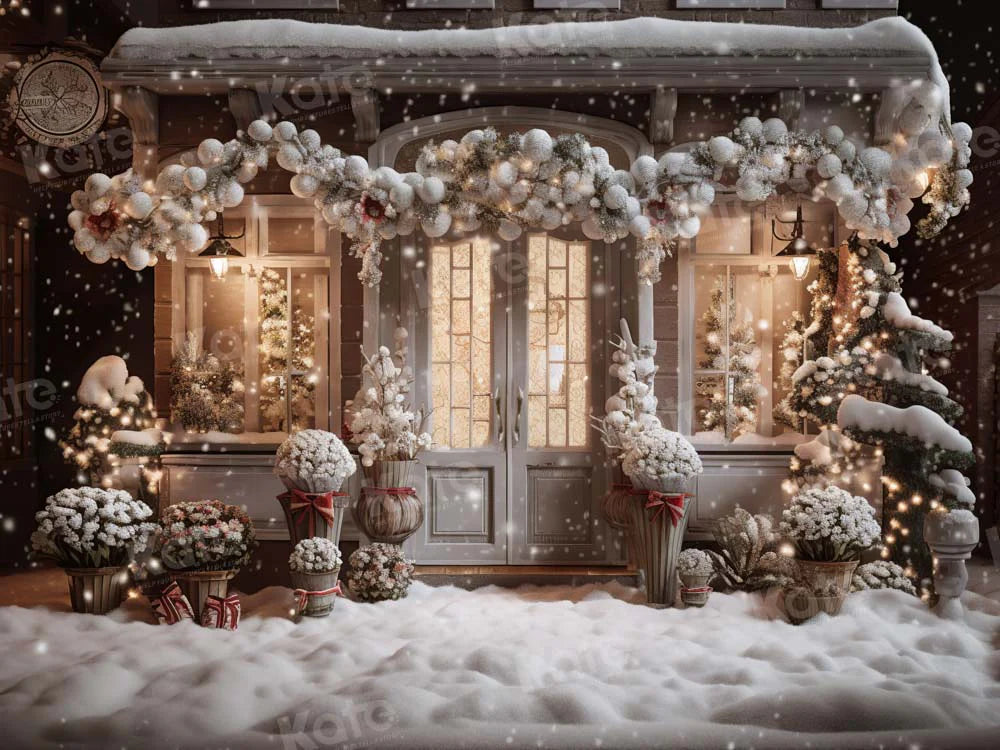 Kate Winter Weihnachten Haus Schnee Licht Hintergrund von Emetselch - Kate Backdrop.de