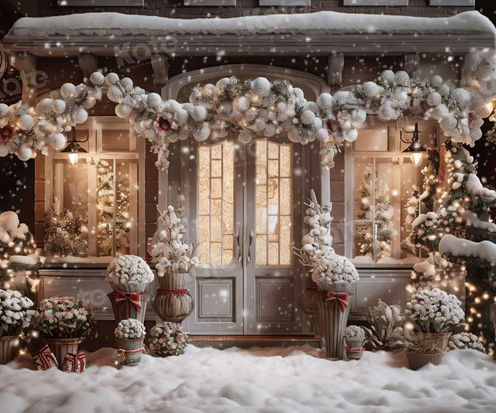 Kate Winter Weihnachten Haus Schnee Licht Hintergrund von Emetselch - Kate Backdrop.de