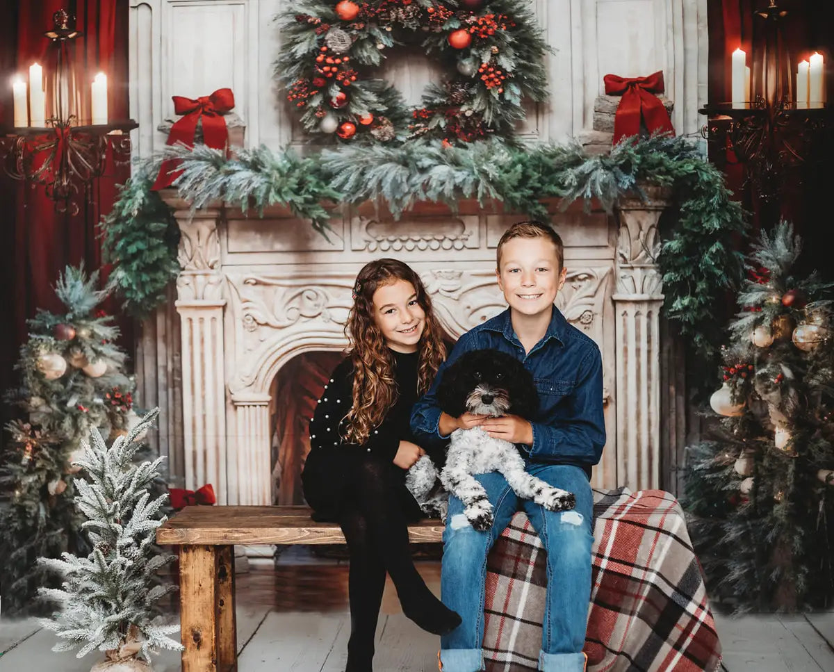 Kate Weihnachtsbaum Kamin Rot Fleece Hintergrund Entworfen von Emetselch - Kate Backdrop.de