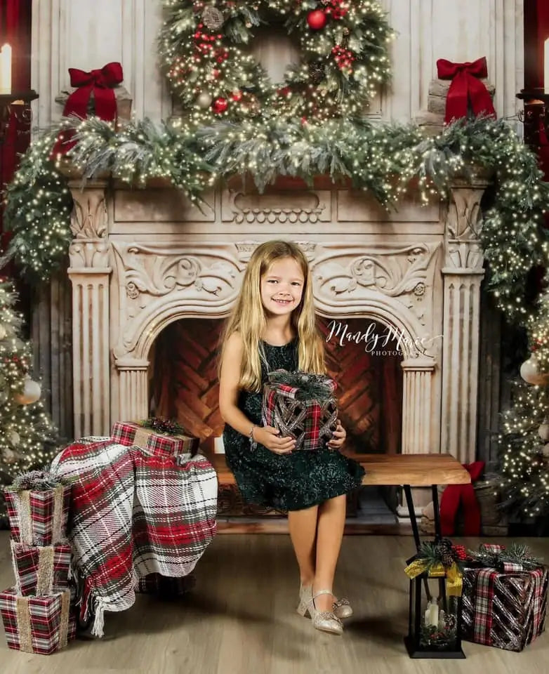 Kate Weihnachtsbaum Kamin Rot Fleece Hintergrund Entworfen von Emetselch - Kate Backdrop.de