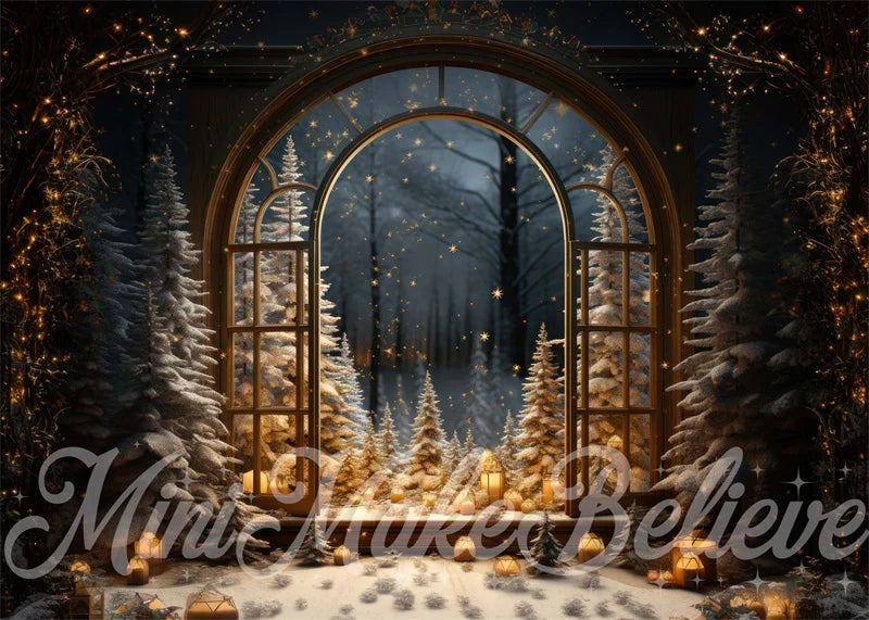 Kate Winter-Weihnachten-Fenster-Schnee-Nacht- Hintergrund von Mini MakeBelieve - Kate Backdrop.de