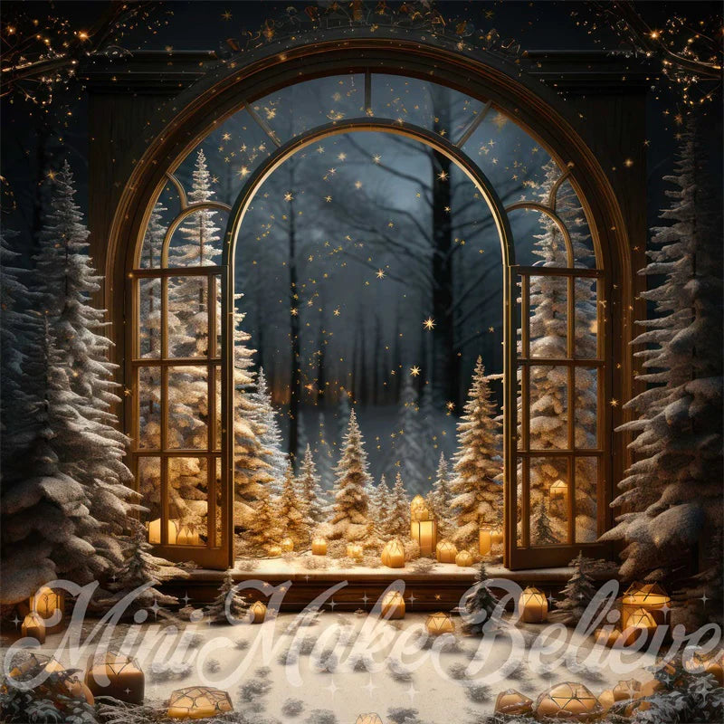 Kate Winter-Weihnachten-Fenster-Schnee-Nacht- Hintergrund von Mini MakeBelieve - Kate Backdrop.de