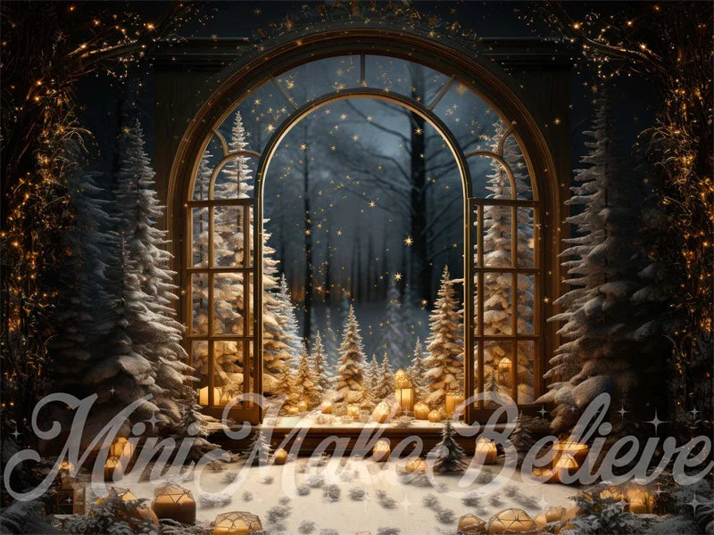 Kate Winter-Weihnachten-Fenster-Schnee-Nacht- Hintergrund von Mini MakeBelieve - Kate Backdrop.de