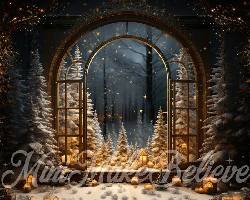 Kate Winter-Weihnachten-Fenster-Schnee-Nacht- Hintergrund von Mini MakeBelieve - Kate Backdrop.de