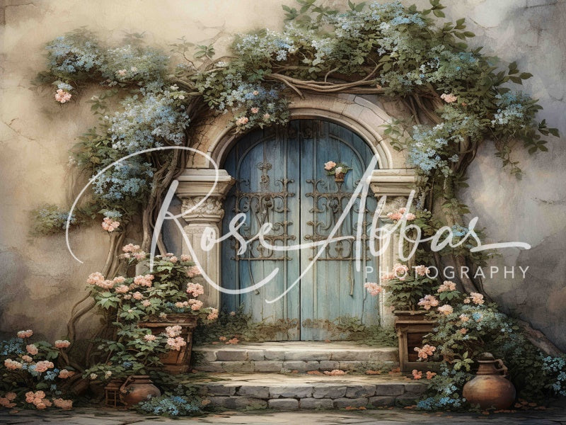 Kate Schöner Frühling Alte Tür mit Blumen Hintergrund von Rose Abbas - Kate Backdrop.de