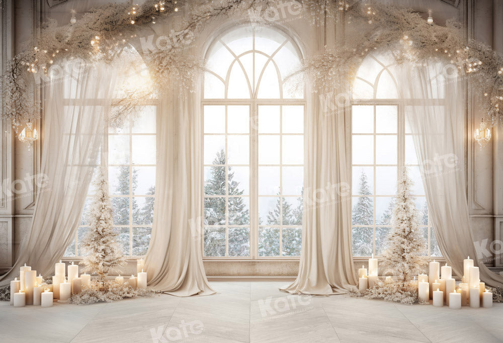 Kate Weihnachten Weiß Goldenes Fenster Fleece Hintergrund Entworfen von Chain Photography
