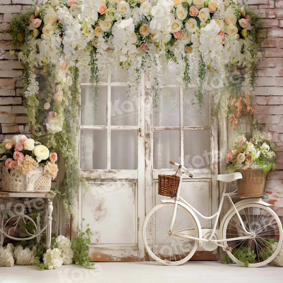Kate Frühling Floral Weiß Alte Tür Fahrrad Hintergrund von Emetselch - Kate Backdrop.de