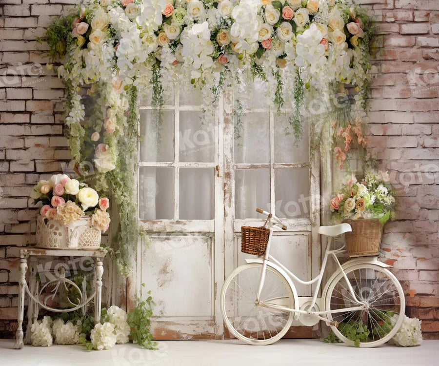 Kate Frühling Floral Weiß Alte Tür Fahrrad Hintergrund von Emetselch - Kate Backdrop.de