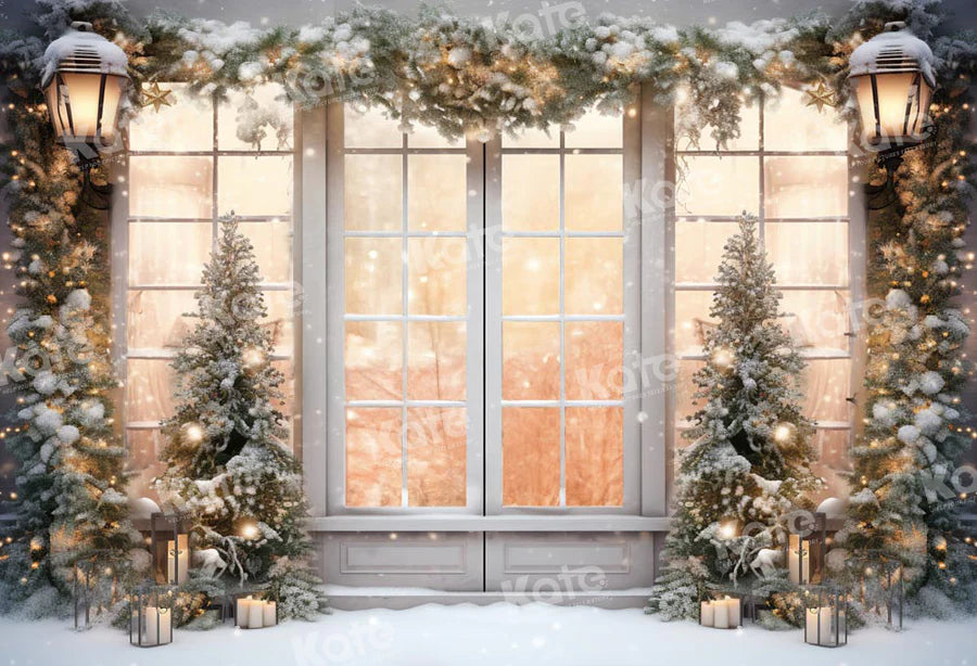 Kate Weihnachten Outdoor Weiß Fenster Schnee Hintergrund von Chain Photography - Kate Backdrop.de