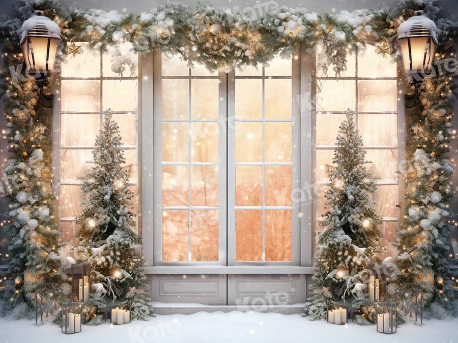 Kate Weihnachten Outdoor Weiß Fenster Schnee Hintergrund von Chain Photography - Kate Backdrop.de