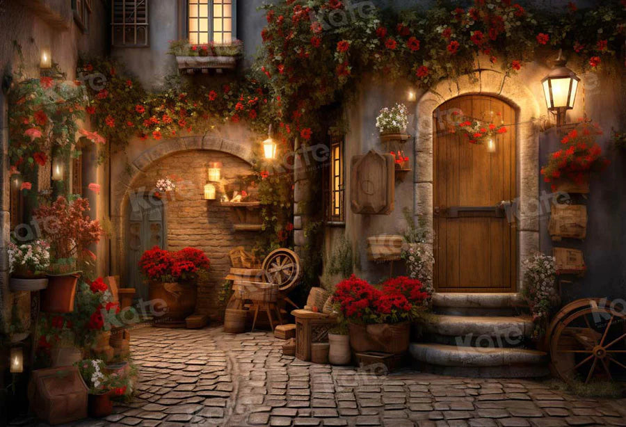 Kate Valentinstag Rose Straße Ecke Stein Boden Hintergrund von Emetselch - Kate Backdrop.de